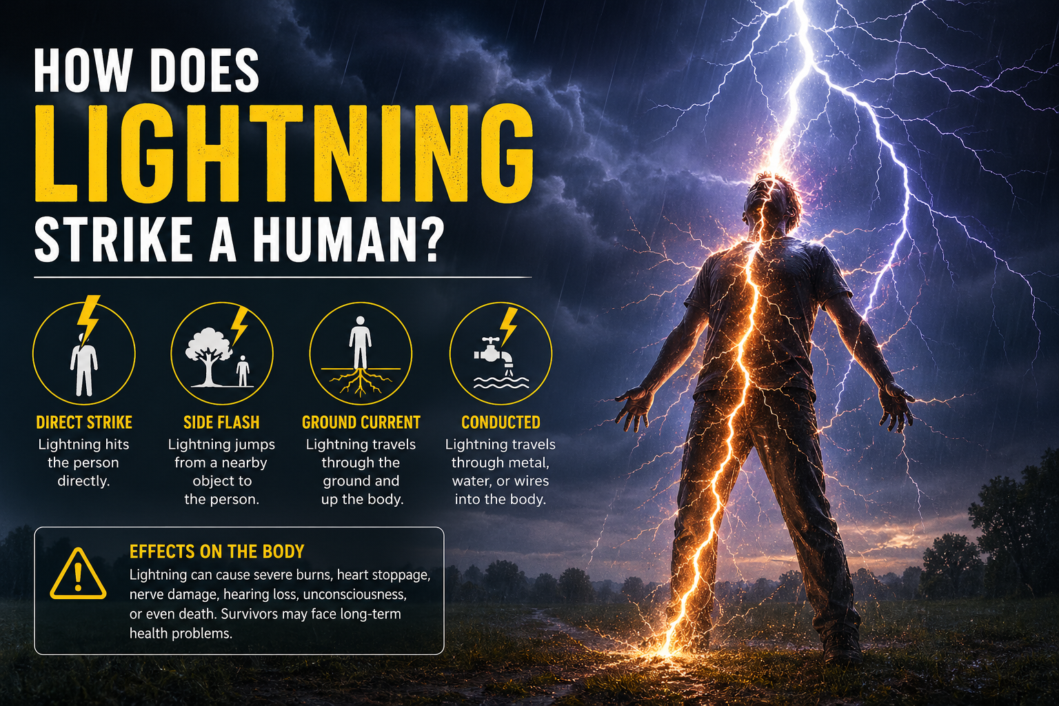 How Does Lightning Strike a Human?